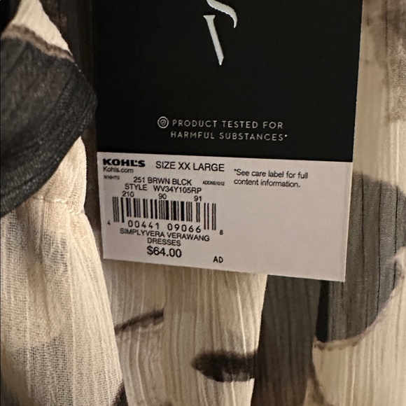 Simply Vera Vera Wang Flowy Floral 3/4 Sleeve Dress Black and Cream Size XXL NWT - Picture 5 of 13